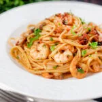 Quick prawn and chorizo pasta with linguine.