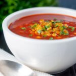 Spicy vegan sweetcorn soup with tomato and chipotle.