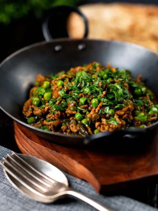 Keema matar, a lamb or mutton mince and pea curry.