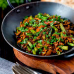 Hot and sour pork mince curry with green beans.