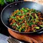 Hot and sour pork mince curry with green beans.