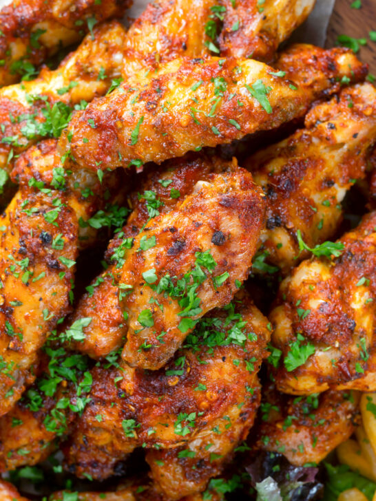 Spicy peri peri chicken wings.