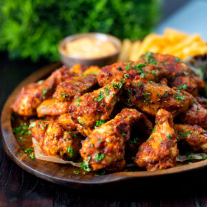 Hot and spicy peri peri chicken wings served with spicy mayo, fries and salad.