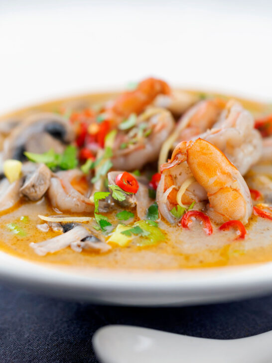 Creamy Thai prawn tom yum soup.