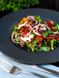 Puy lentil salad with roasted peppers, goat's cheese and rocket.