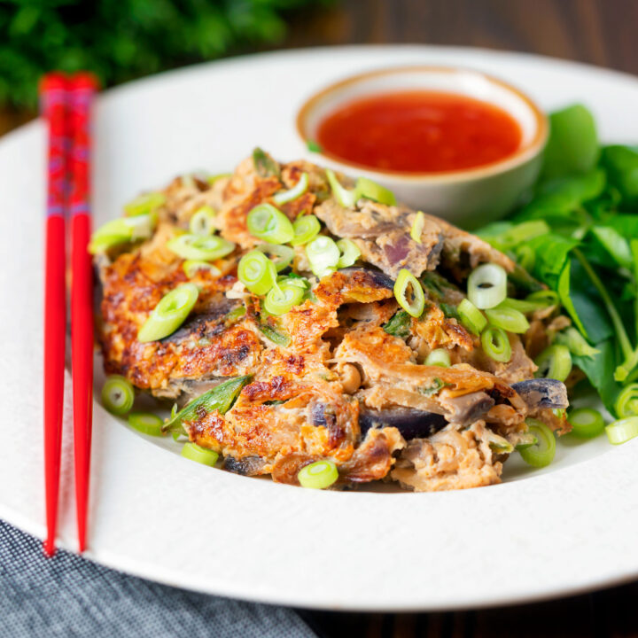 Chicken egg foo yung a homemade version of the Chinese takeaway favourite.