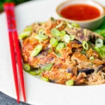 UK Chinese takeaway style chicken egg foo yung omelette.