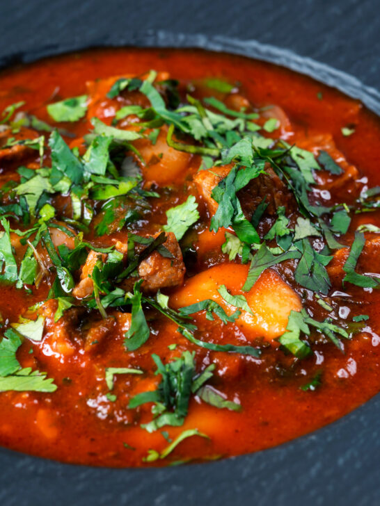 Close-up fasolia, Middle Eastern lamb and butter bean stew.