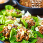 Chinese takeaway minced pork yuk sung with lettuce cups fried noodles and peanuts featuring a title overlay.