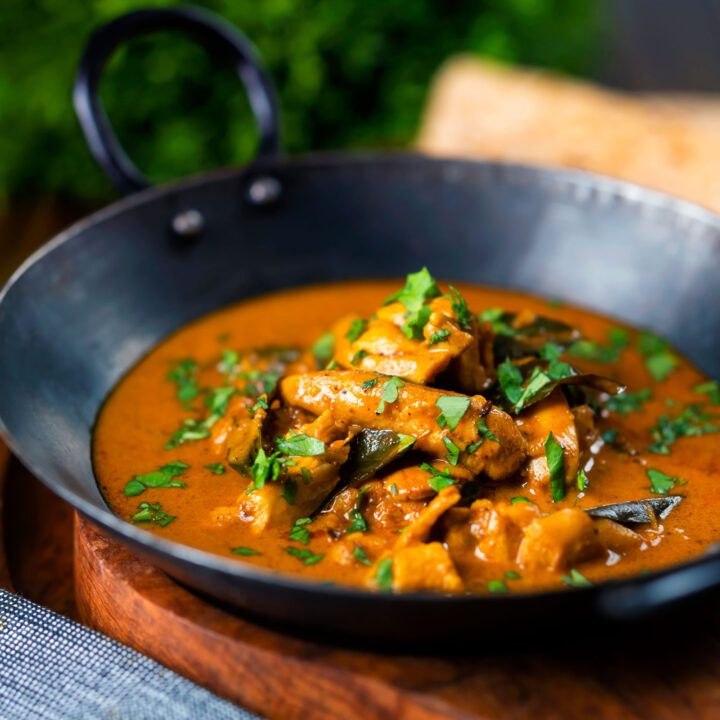 Coconut milk laced chicken Ceylon curry with Sri Lankan influences served with chapatis.