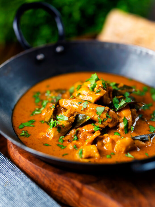 Sri Lankan influenced chicken Ceylon curry with homemade chapatis.