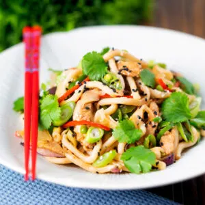 Wagamama inspired ginger chicken udon noodle stir fry.