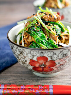 Quick and easy pork noodle stir fry with ginger and Szechuan pepper.