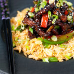 Chinese takeaway style sticky crispy chilli beef in a sticky sauce.