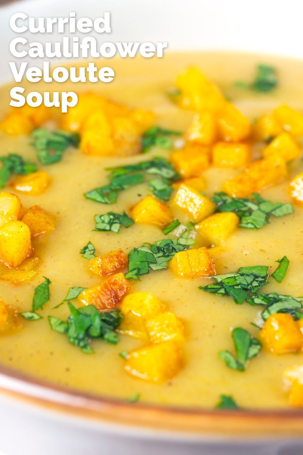 Curried Cauliflower Veloute Soup with Turmeric Potatoes Krumpli