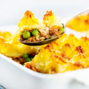 Vegetarian Shepherd's pie aka shepherdess pie with parmesan mash and lentils.