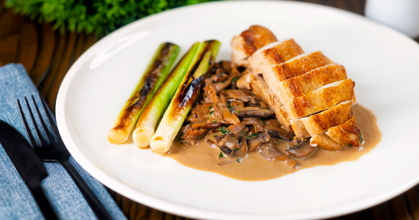 Chicken Forestière with Cream and Tarragon Krumpli