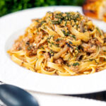 Minced chicken and sage pasta with sweet caramelised onions and sage crumb.