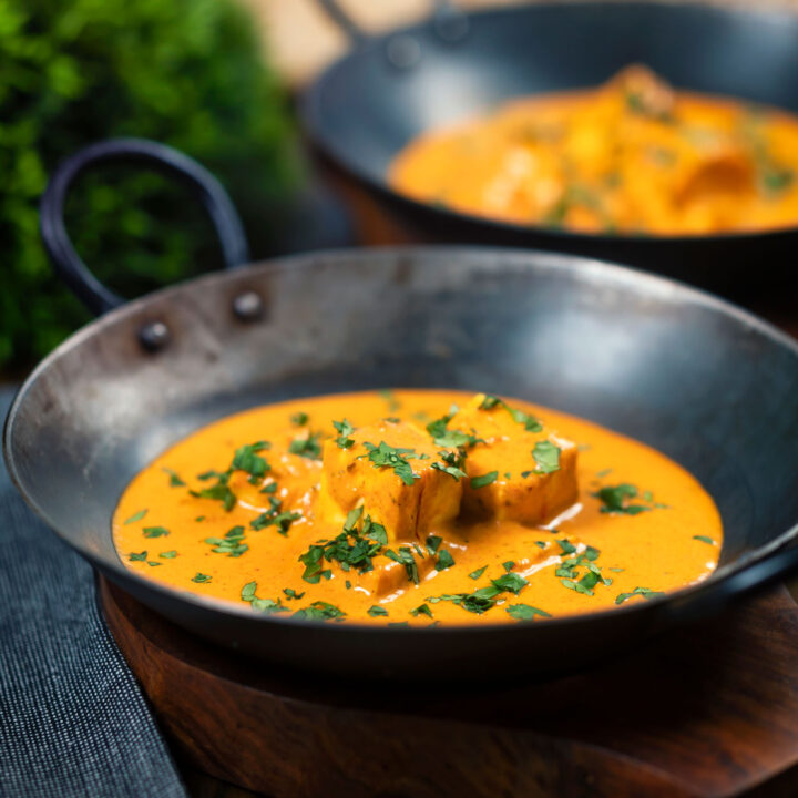 Indian shahi paneer curry in a creamy and rich but mildly spiced sauce or gravy.