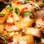 Close-up Chinese salt and pepper prawns.