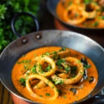 Indian-influenced squid ring curry in a coconut sauce.