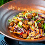 Crispy soy sauce tofu and rice vermicelli noodle salad with lots of veggies.