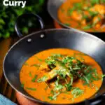 Indian coconut milk chicken curry with tamarind and fresh coriander featuring a title overlay.