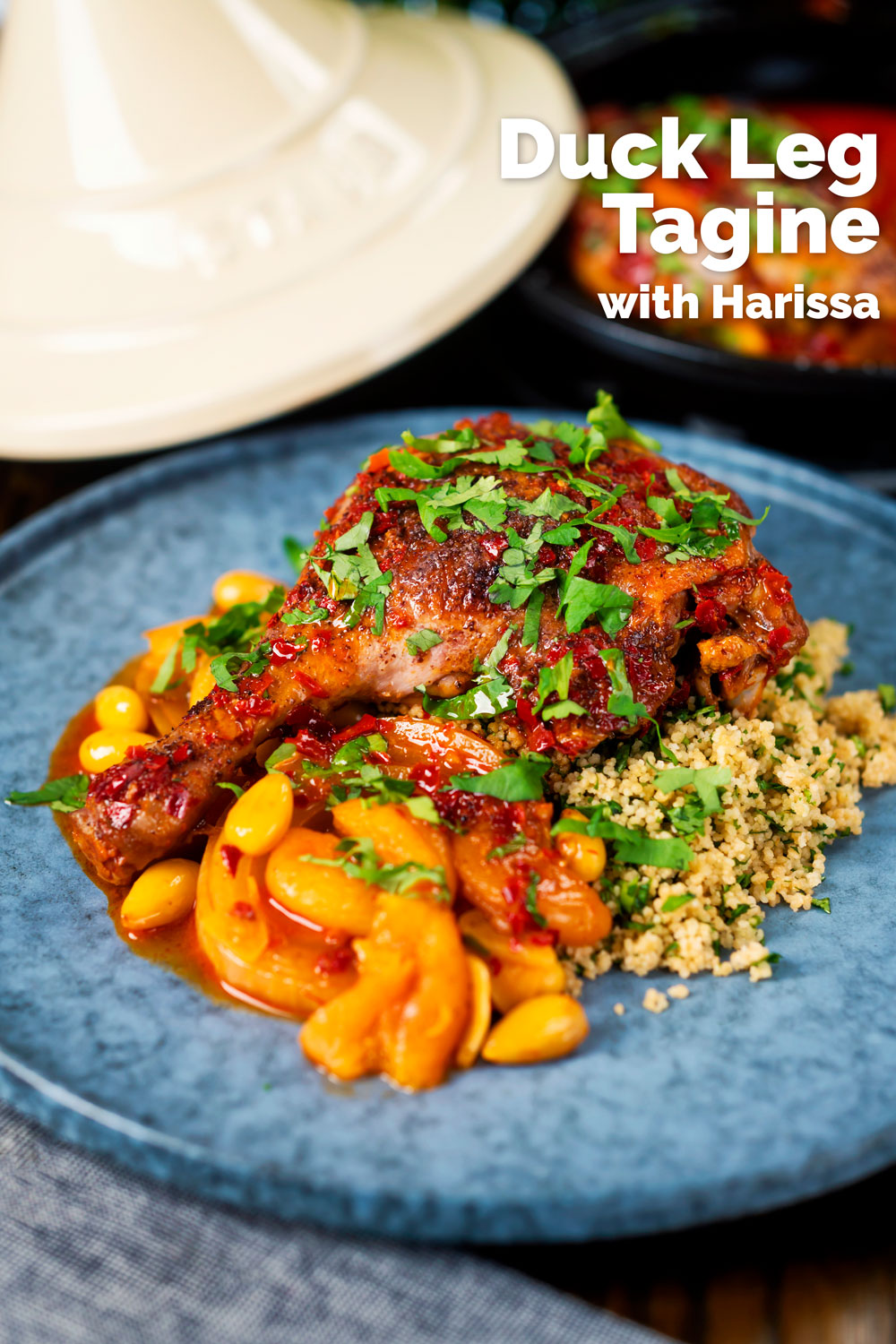Duck Leg Tagine With Harissa, Apricots and Almonds Krumpli