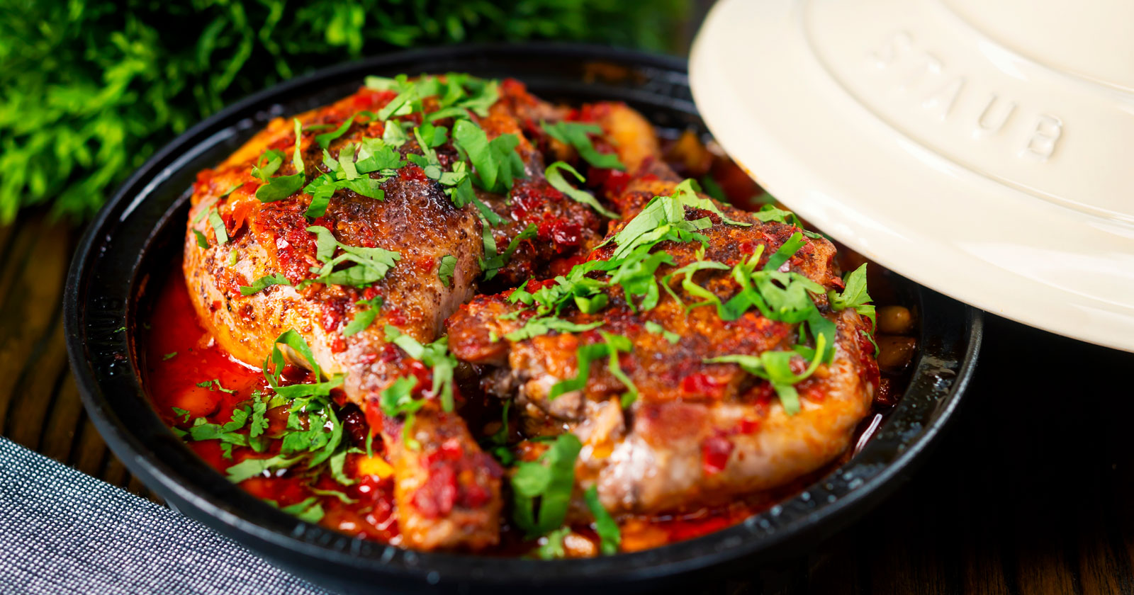 Duck Leg Tagine With Harissa, Apricots and Almonds Krumpli