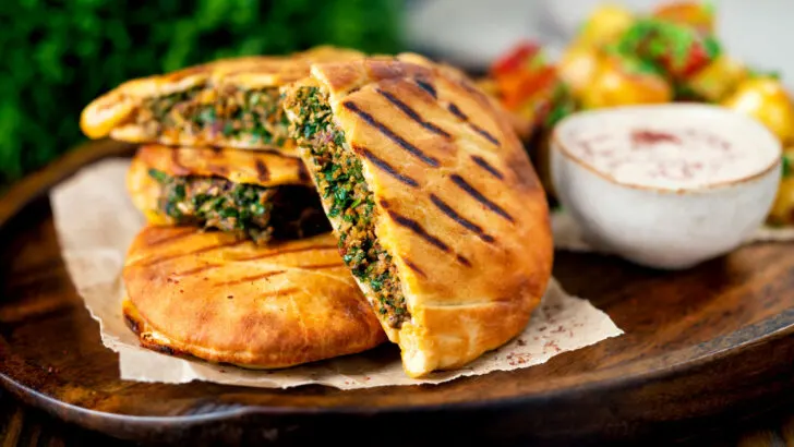 Lebanese minced lamb arayes stuffed pita breads.