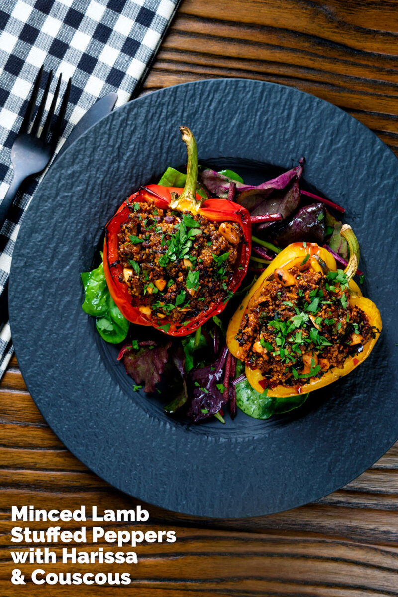 Lamb Stuffed Peppers with Rose Harissa Krumpli
