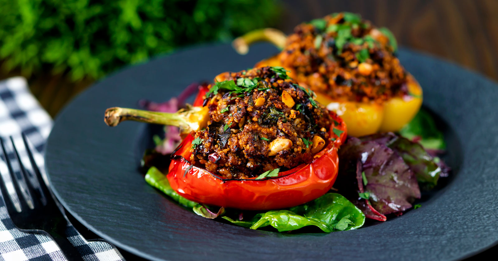 Lamb Stuffed Peppers with Rose Harissa