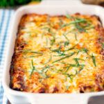 Minced beef stuffed cannelloni pasta topped with bechamel and mozzarella cheese.