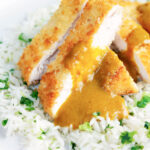 Crispy fried chicken katsu curry with homemade kare sauce served with rice.
