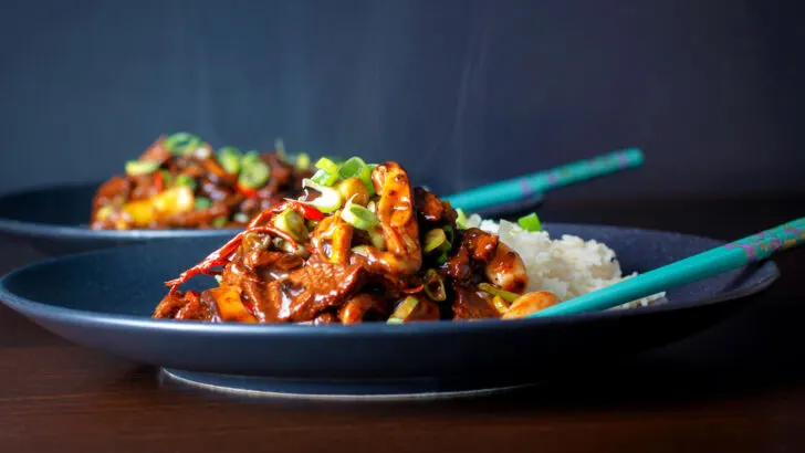 Chinese fakeaway style spicy beef and shiitake mushroom stir fry.