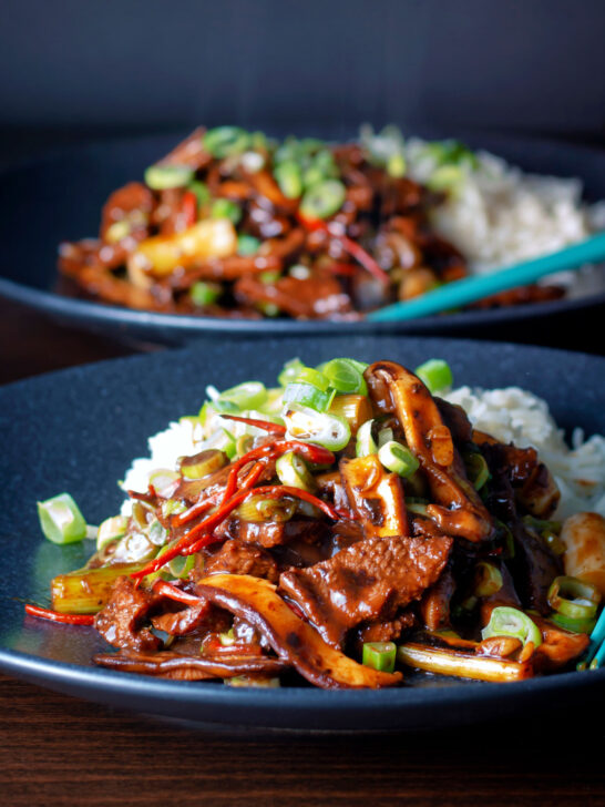 Chinese beef and shiitake mushroom stir fry.