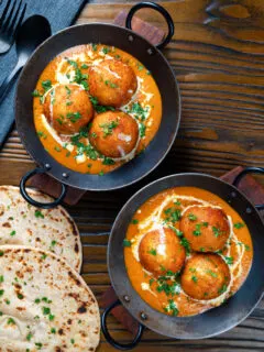 Overhead malai kofta, vegetarian paneer and potato 