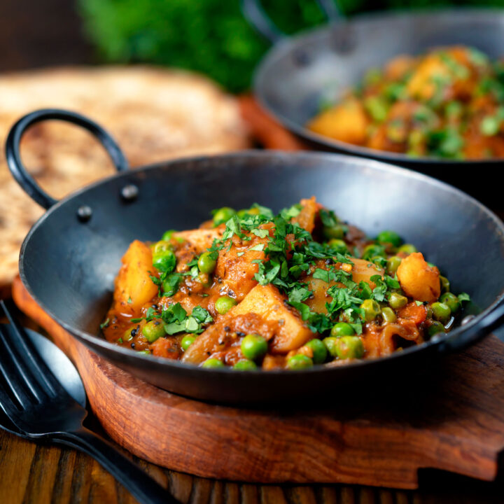 Aloo matar or mutter an Indian inspired pea and potato curry.