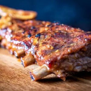 Instant pot cooked apple and honey glazed pork ribs.