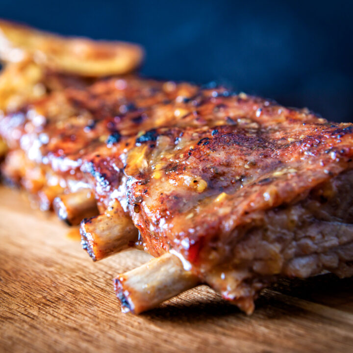 Instant pot cooked apple and honey glazed pork ribs.