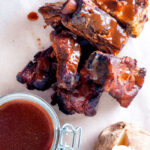 Overhead slow cooker char siu pork ribs.
