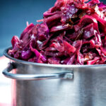 Close-up braised red cabbage with red wine and brown sugar.