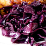 Close-up slow cooked braised red cabbage.