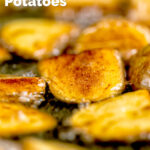 Close-up crispy fried potatoes being cooked in oil featuring a title overlay.