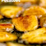 Close-up crispy fried potatoes being cooked in oil featuring a title overlay.