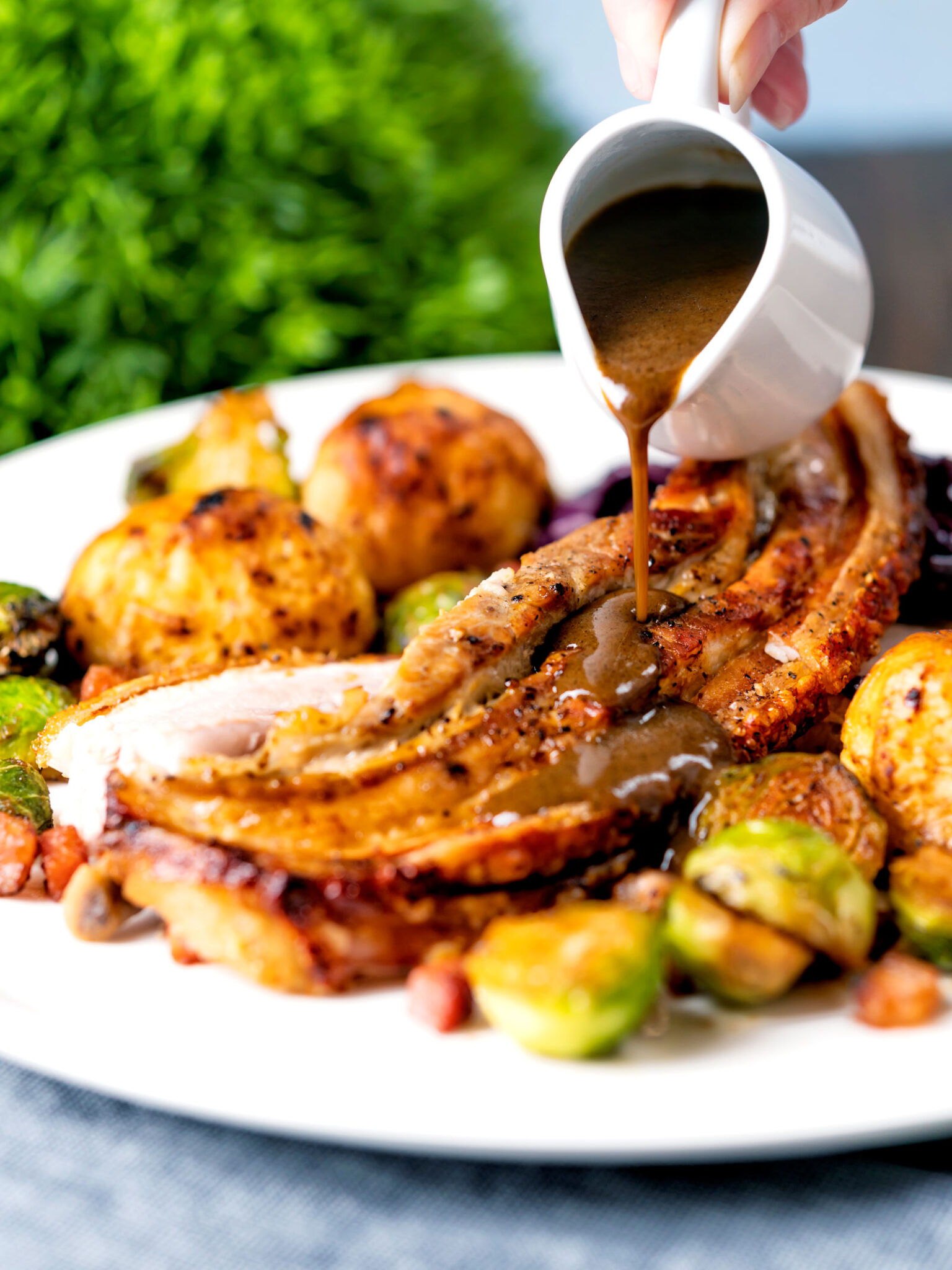 Slow Roast Pork Belly with Cider Gravy Krumpli