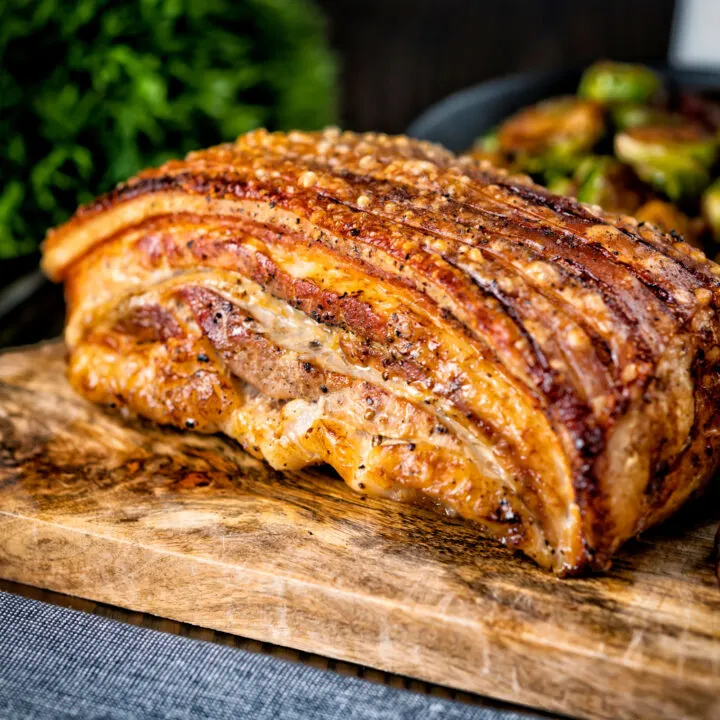 Slow roast pork belly joint with perfect crispy cracking.