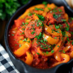 Hungarian pepper and tomato stew known as lecsó or lecso featuring a title overlay.