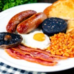 The full English breakfast, the ultimate fry up with black pudding and fried bread.