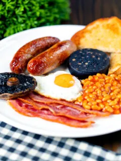 The full English breakfast, the ultimate fry up with black pudding and fried bread.